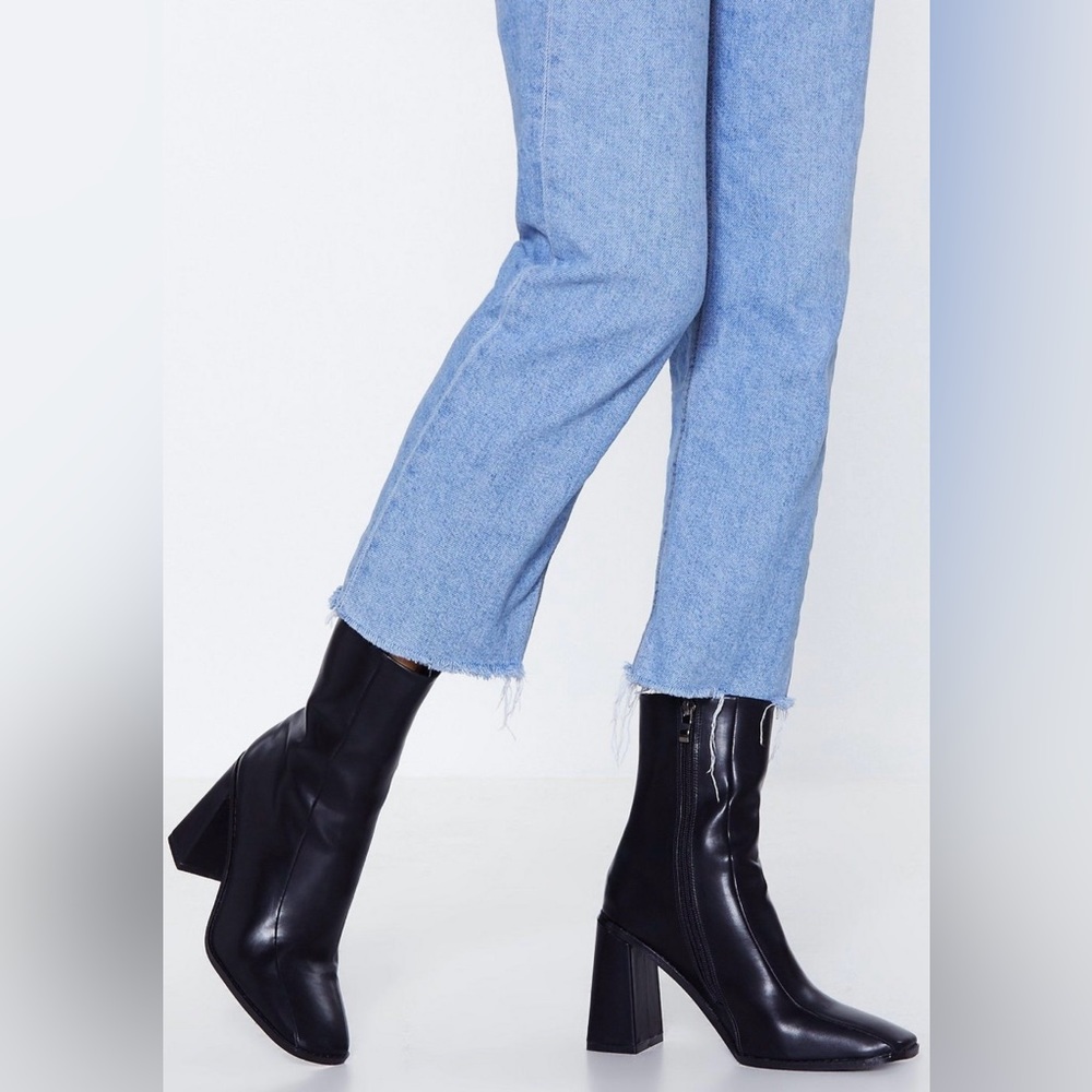 New: Nasty Gal Square Toe Heeled Boot, 8